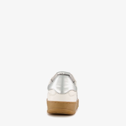 Leren dames sneakers metallic zilver