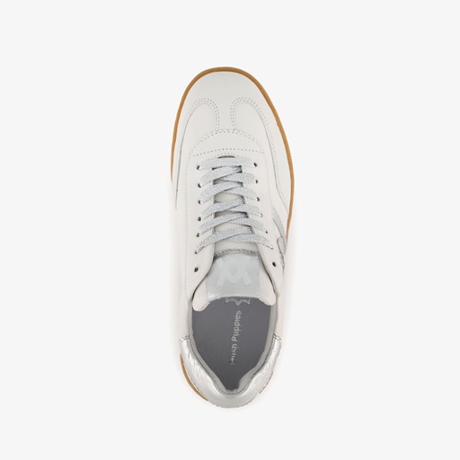 Leren dames sneakers metallic zilver