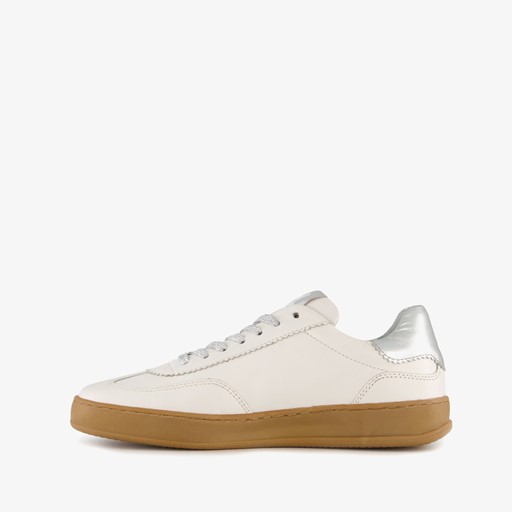 Leren dames sneakers metallic zilver