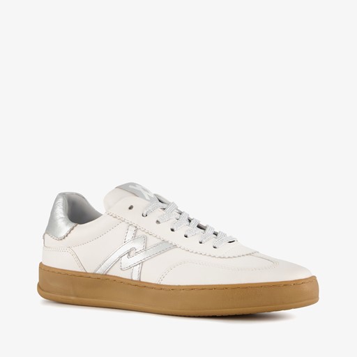 Leren dames sneakers metallic zilver
