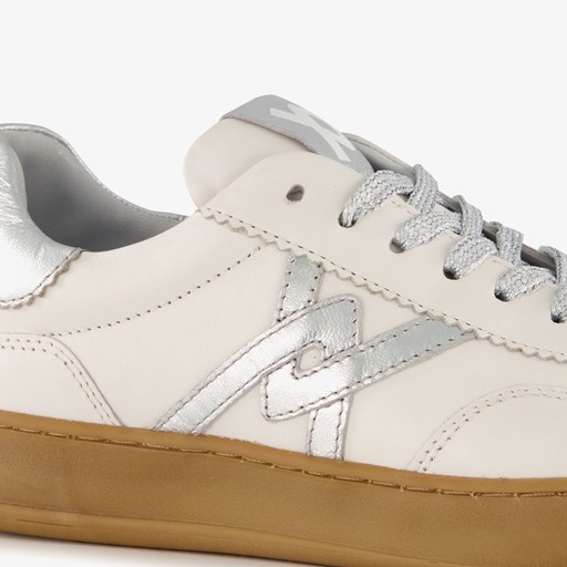 Leren dames sneakers metallic zilver