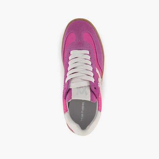 Leren dames sneakers metallic roze