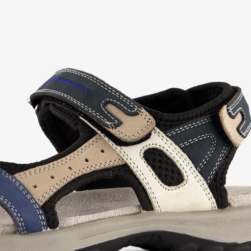 Leren dames sandalen beige blauw