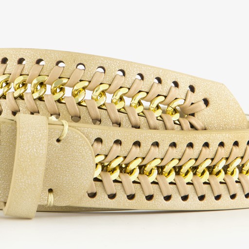 Dames riem beige met goudkleurige ketting