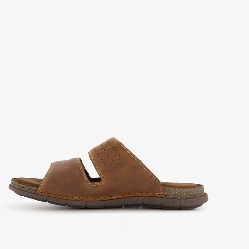 Leren heren slippers cognac bruin