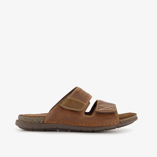 Leren heren slippers cognac bruin