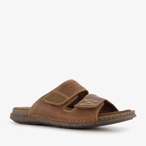 Leren heren slippers cognac bruin