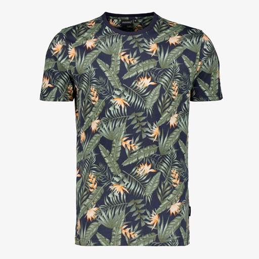 Heren T-shirt met tropische print blauw