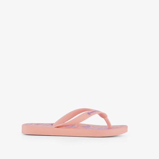 Kinder teenslippers roze met bloemen
