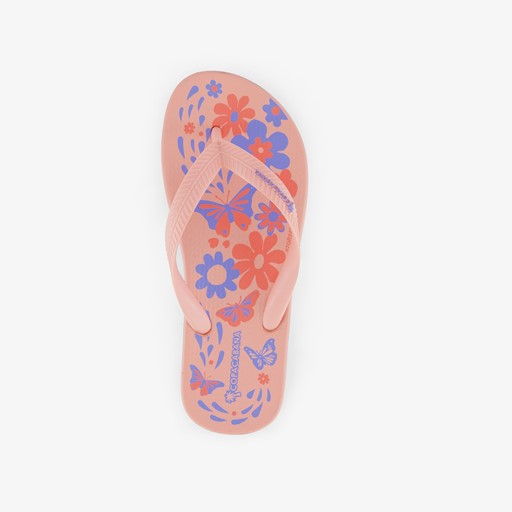 Kinder teenslippers roze met bloemen
