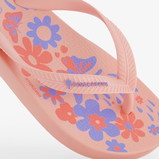 Kinder teenslippers roze met bloemen