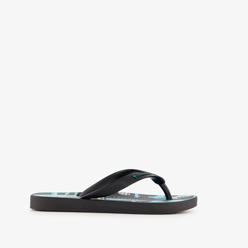 Kinder teenslippers zwart met zeilboot