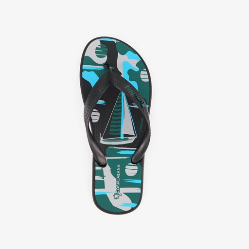 Kinder teenslippers zwart met zeilboot
