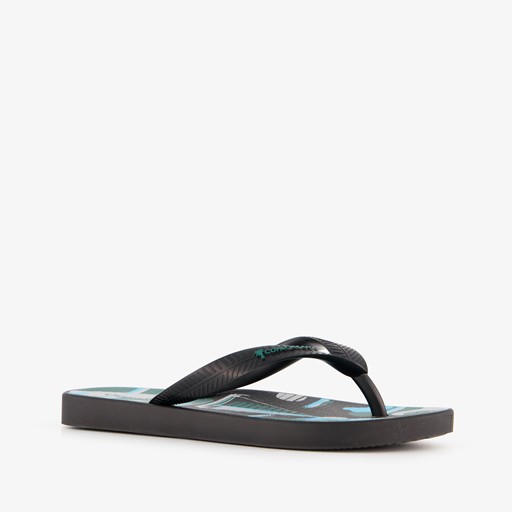 Kinder teenslippers zwart met zeilboot