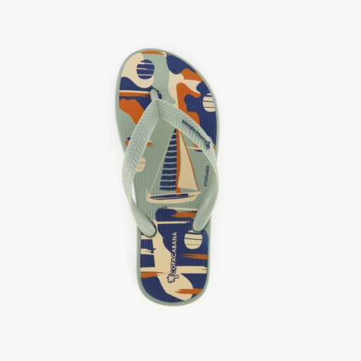Kinder teenslippers groen met zeilboot