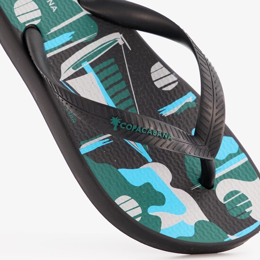 Kinder teenslippers zwart met zeilboot