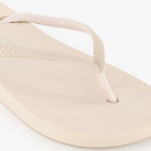 Dames teenslippers beige met steentjes