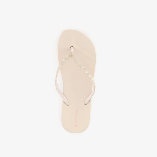 Dames teenslippers beige met steentjes