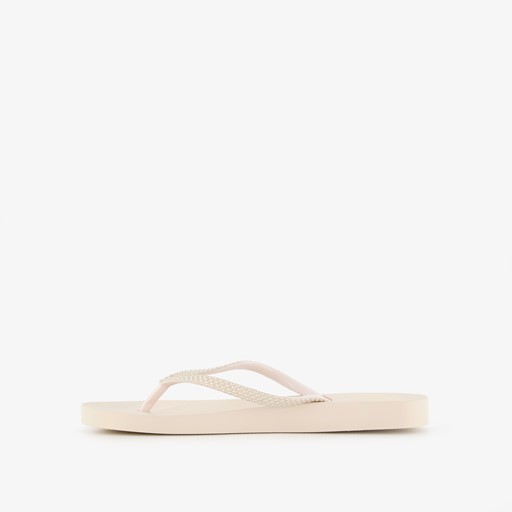 Dames teenslippers beige met steentjes