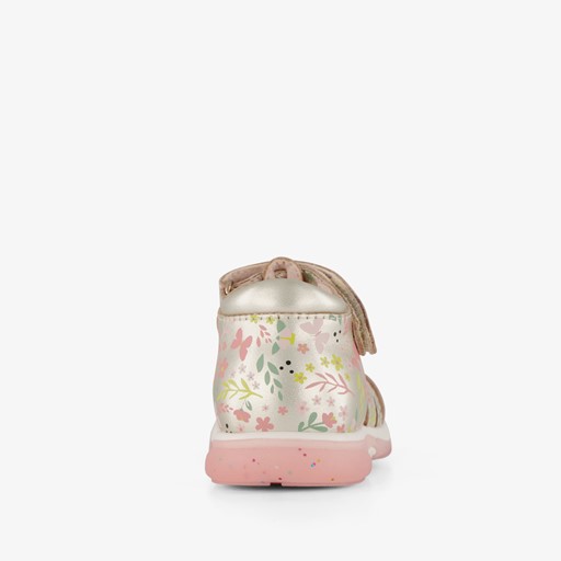 Leren meisjes sandalen met bloemen goud