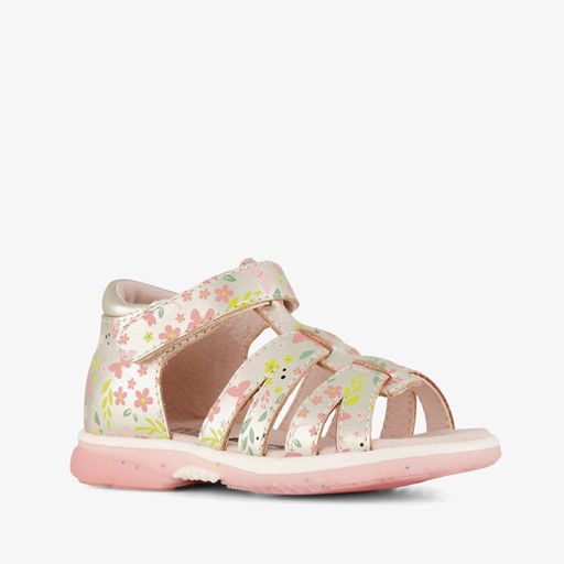Leren meisjes sandalen met bloemen goud