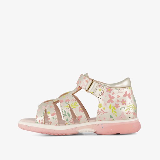 Leren meisjes sandalen met bloemen goud