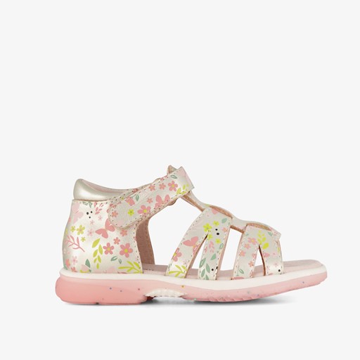 Leren meisjes sandalen met bloemen goud