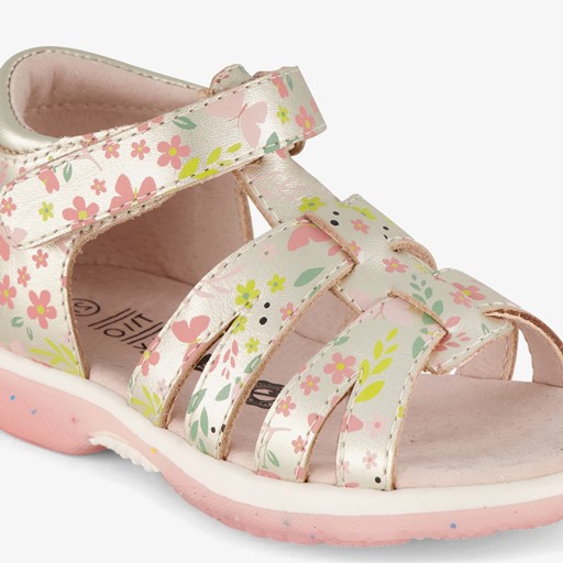 Leren meisjes sandalen met bloemen goud