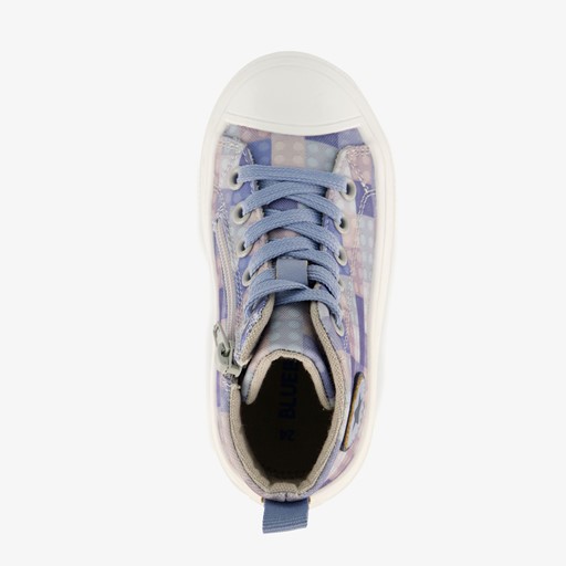 Hoge kinder sneakers met ruitprint blauw