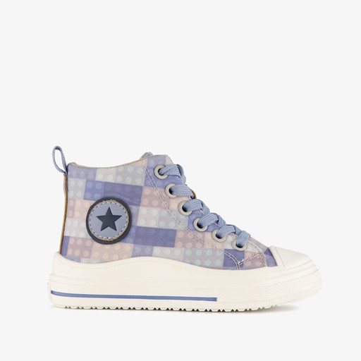 Hoge kinder sneakers met ruitprint blauw