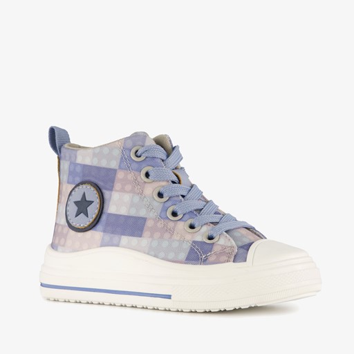Hoge kinder sneakers met ruitprint blauw