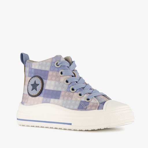 Hoge kinder sneakers met ruitprint blauw