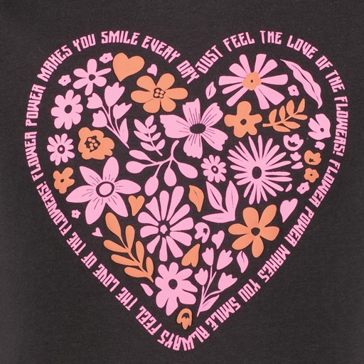 Meisjes T-shirt met bloemetjes hart zwart