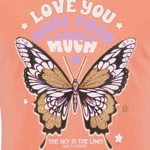 Meisjes T-shirt met vlinder oranje