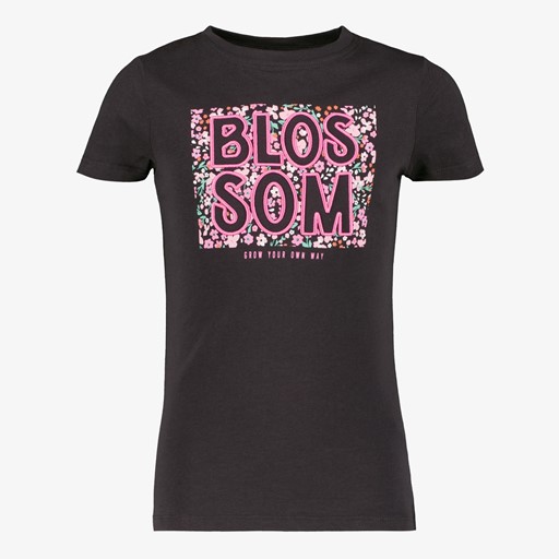 Meisjes T-shirt met bloemetjes zwart