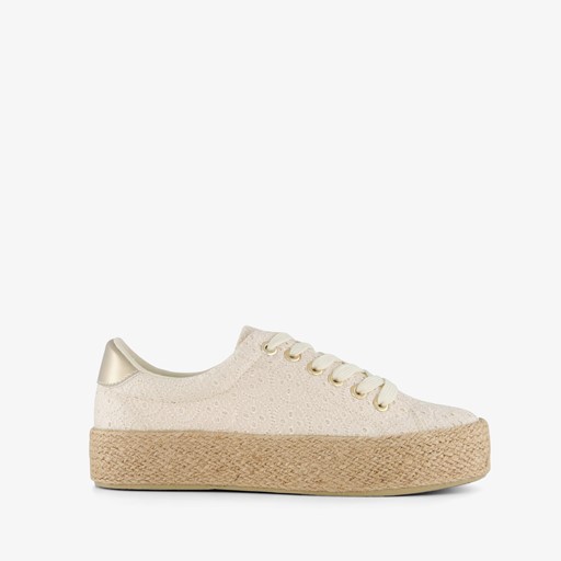 Dames sneakers met jute zool beige goud