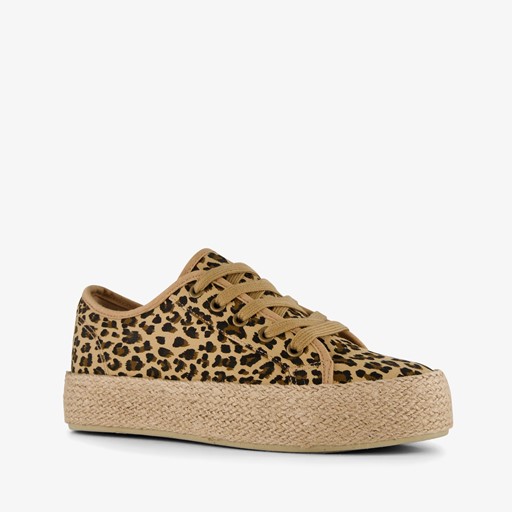Dames sneakers met jute en panterprint