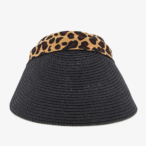 Dames zonneklep met panterprint zwart