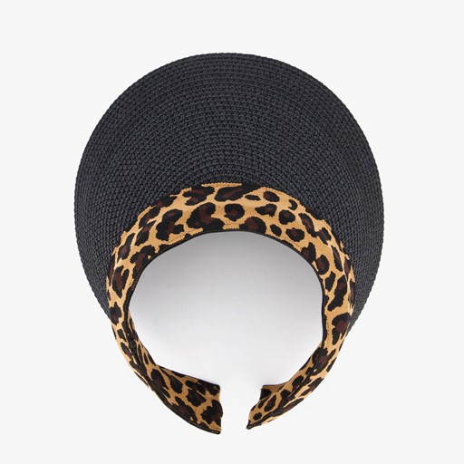 Dames zonneklep met panterprint zwart