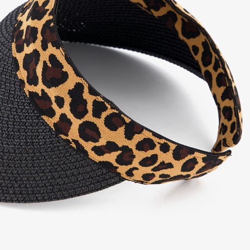 Dames zonneklep met panterprint zwart