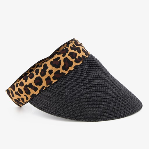 Dames zonneklep met panterprint zwart