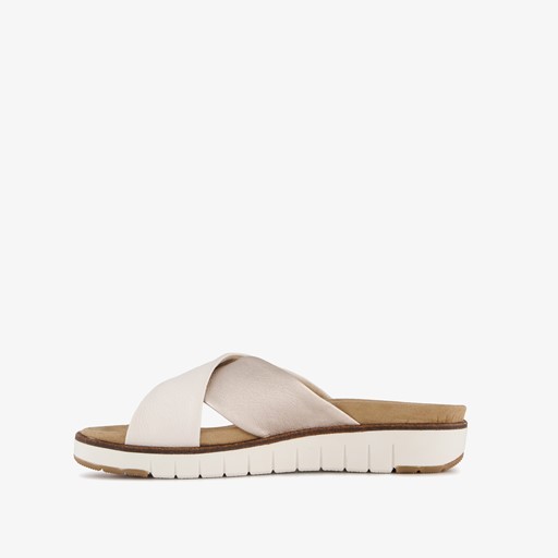 Leren dames slippers beige