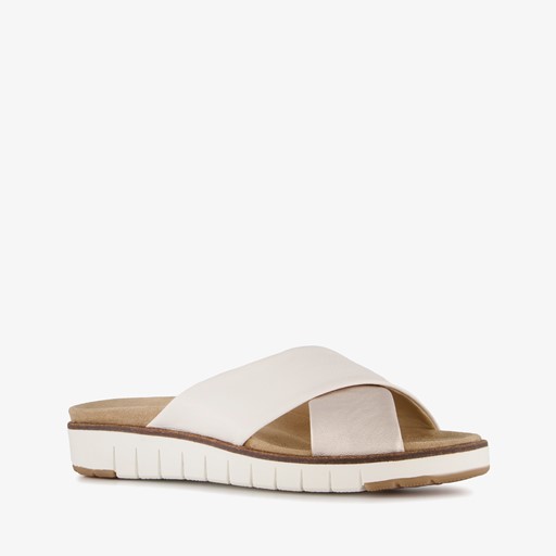 Leren dames slippers beige