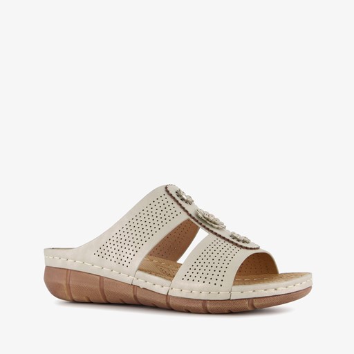 Dames slippers met sleehak beige