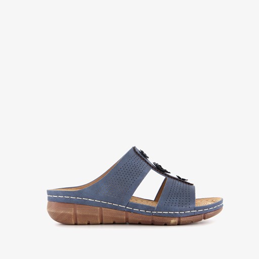 Dames slippers met sleehak blauw