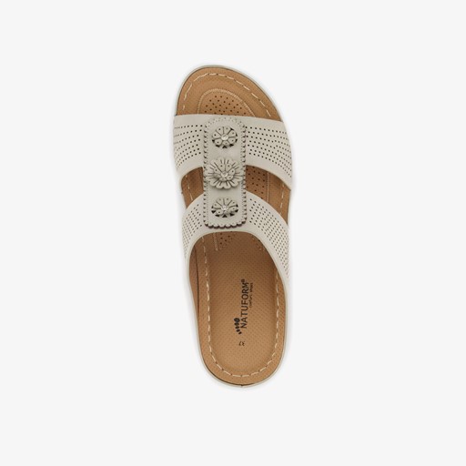 Dames slippers met sleehak beige
