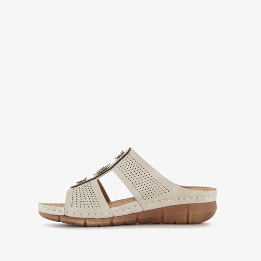 Dames slippers met sleehak beige