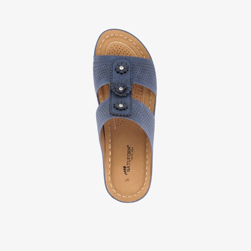 Dames slippers met sleehak blauw