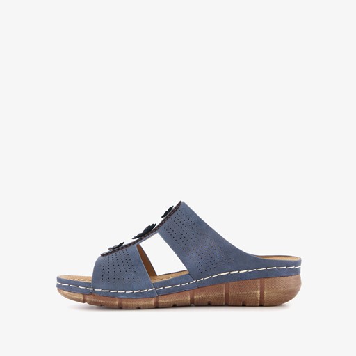 Dames slippers met sleehak blauw