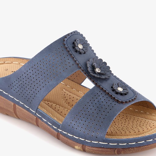 Dames slippers met sleehak blauw